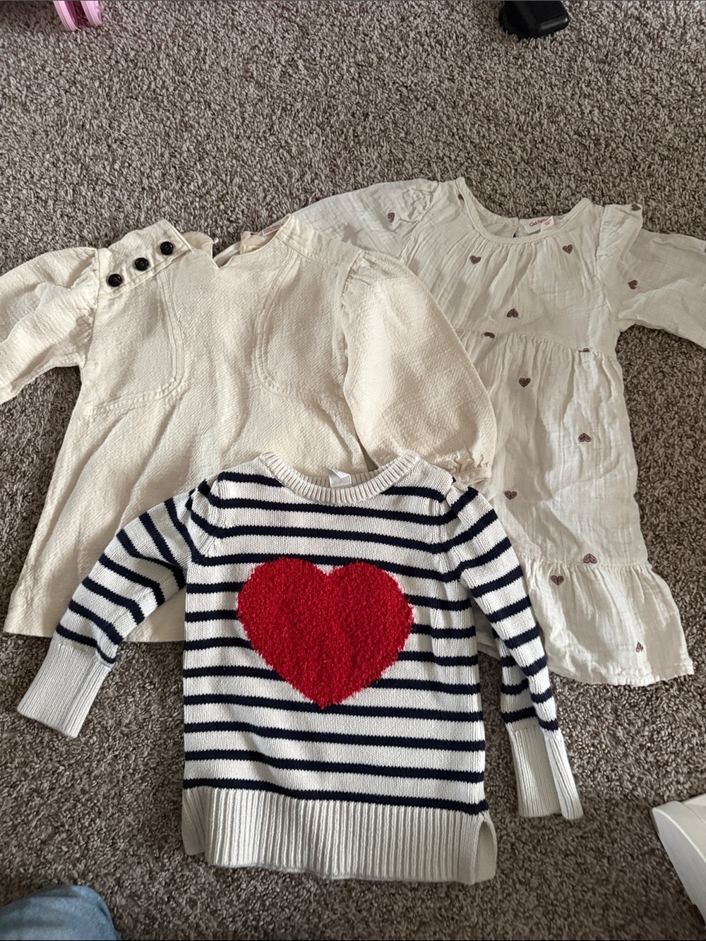 GAP Navy Stripe Sweater with Red Heart + Cream Tops Set